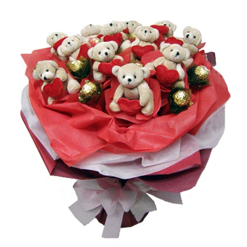 Ankara Sincan çiçek firmamızdan Yılbaşı hediyesi 11 adet kalpli ayı buketi 