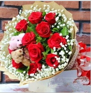 9 adet kırmızı gül 2 adet 10 cm ayı buketi Ankara çiçek siparişi vermek
